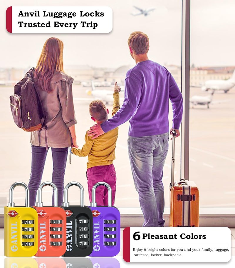 ANVIL TSA Approved Luggage Lock - 4 Digit Combination, 10,000 Combinations, Easy-Read Password Window, Travel Lock for Suitcases, Backpacks, Gym & Student Lockers, Baggage (4 Colors) - Image 5