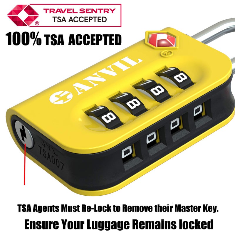 ANVIL TSA Approved Luggage Lock - 4 Digit Combination, 10,000 Combinations, Easy-Read Password Window, Travel Lock for Suitcases, Backpacks, Gym & Student Lockers, Baggage (4 Colors) - Image 2