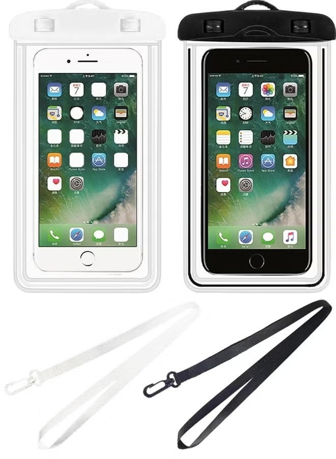 2Pcs Waterproof Phone Bag - IPX8 Universal iPhone Waterproof Bag - Water Phone Protection Bag is Vacation Essentials, Suitable for Beach, Pool, Rainy Day, Hiking, Skiing (Black + White) - Image 1