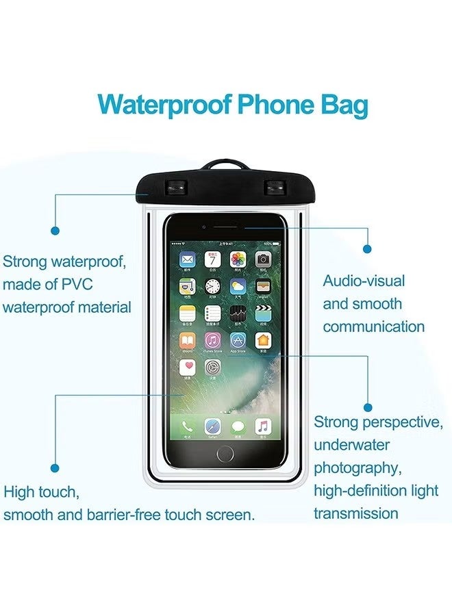 2Pcs Waterproof Phone Bag - IPX8 Universal iPhone Waterproof Bag - Water Phone Protection Bag is Vacation Essentials, Suitable for Beach, Pool, Rainy Day, Hiking, Skiing (Black + White) - Image 3