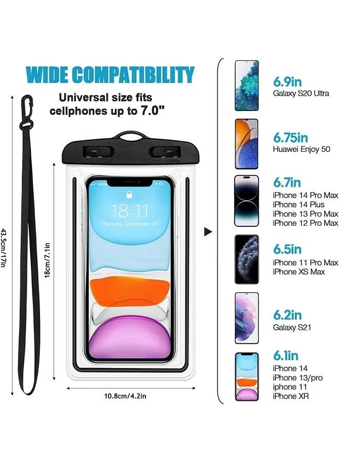 2Pcs Waterproof Phone Bag - IPX8 Universal iPhone Waterproof Bag - Water Phone Protection Bag is Vacation Essentials, Suitable for Beach, Pool, Rainy Day, Hiking, Skiing (Black + White) - Image 5