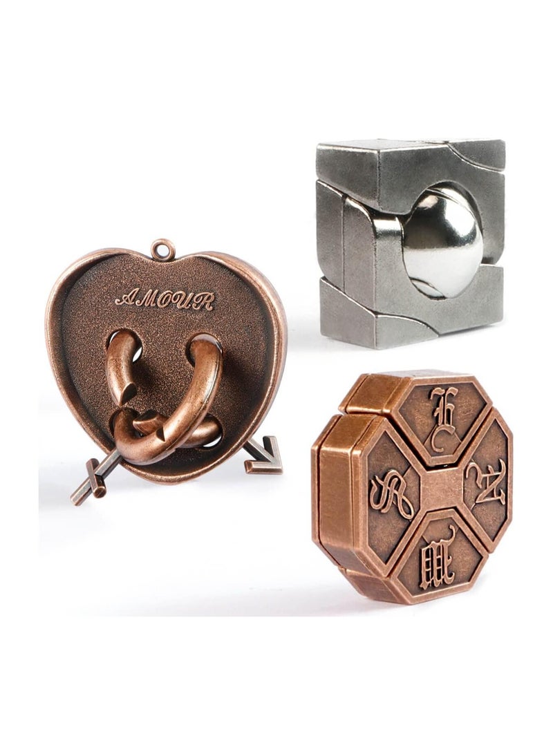 GROWSTEADY ألغاز تحفيز الدماغ 3 قطع من ألعاب ألغاز معدنية مصبوبة ألعاب ألغاز ثلاثية الأبعاد صعبة للغاية للبالغين - Image 1