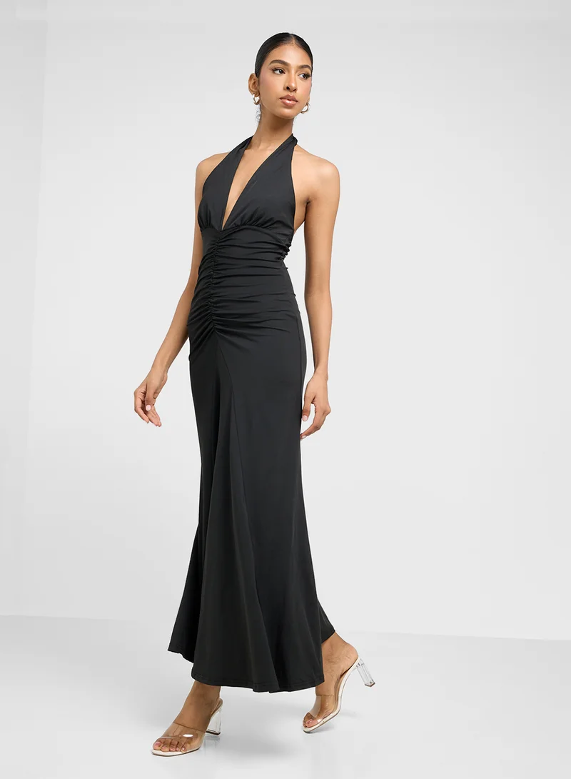 Ginger Halter Ruched Maxi Dress