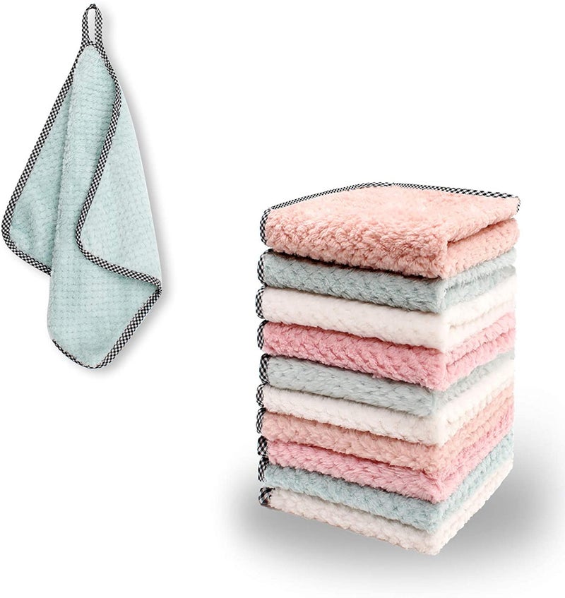 KPNG Cleaning Cloth,Coral Fleece Microfiber Dishcloth,Hangable Dish Washing Towels,Quick Dry Thicken Towel Rag Wipe for Kitchen & Bathroom,Pack of-8 - Image 1
