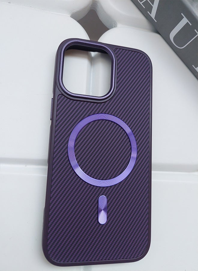 Magnetic Carbon Fiber Back Case for iPhone 16 Pro Max, Rugged Shockproof MagSafe Phone Case, Ultra Slim Case with Padded Interior to Prevent Your Phone's Back from Scratches, Supports Wireless Charging, Heavy Duty Protection and Anti-Scratch, for iPhone 16 Pro Max - Purple  - Image 3