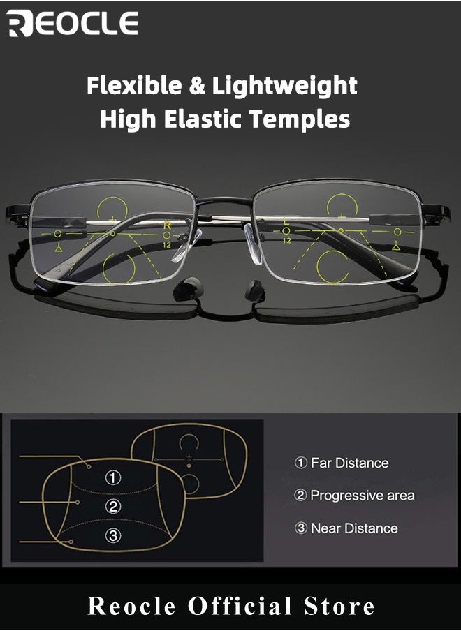 REOCLE Progressive Multifocus Reading Glasses Anti Blue Light Readers with Diamond Cutting Design Anti-Fatigue Clear Lens Spectacle Readers for Men  - Image 2