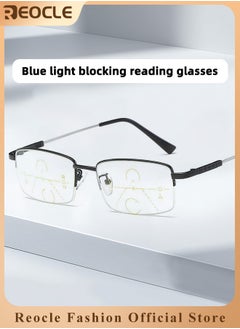 Progressive Multifocus Reading Glasses Anti Blue Light Readers with Diamond Cutting Design Anti-Fatigue Clear Lens Spectacle Readers for Men