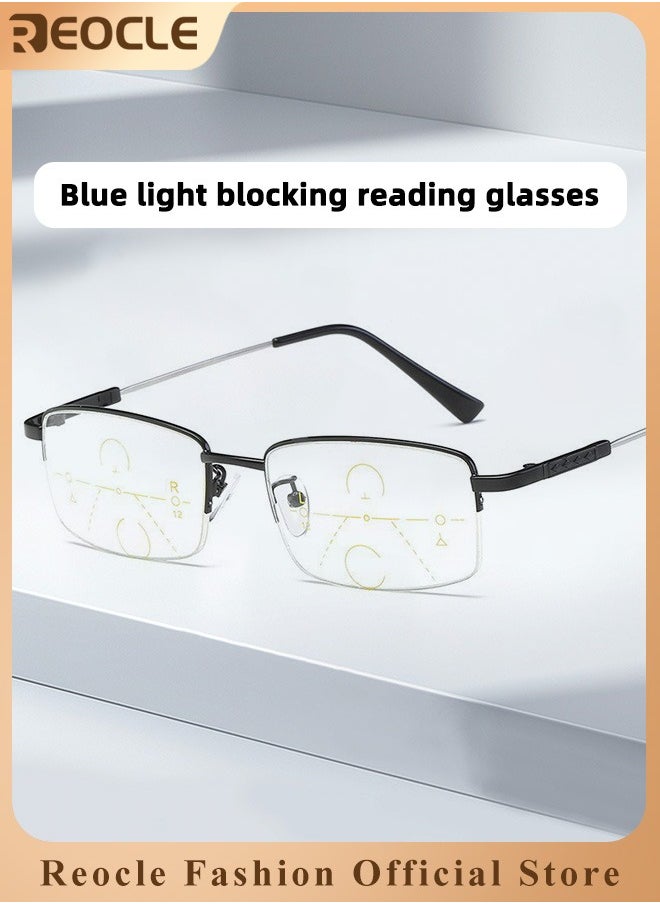 REOCLE Progressive Multifocus Reading Glasses Anti Blue Light Readers with Diamond Cutting Design Anti-Fatigue Clear Lens Spectacle Readers for Men  - Image 1