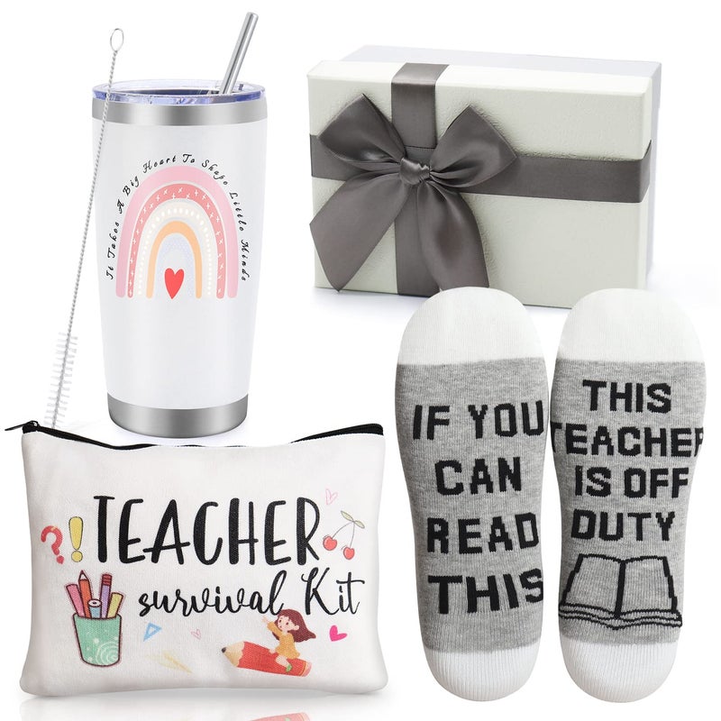 UAREHIBY Best Teacher Appreciation Gifts 20 OZ Insulated Tumbler for Women Gifts Unique Gifts Ideas Students  Funny Socks Thank You Basket Box New Teachers Personalized Teachers Day 