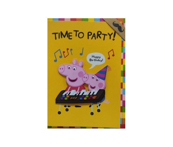 Tache Peppa Pig Birthday Greeting Card Blank Inside, Time to Party Design - Image 1