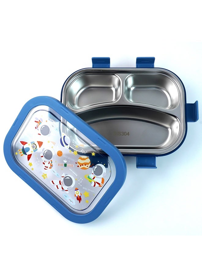 LITTLE SURPRISE BOX Little Surprise Box,3 Sections Blue Space Stainless Steel Lunch Box For Kids - Image 3