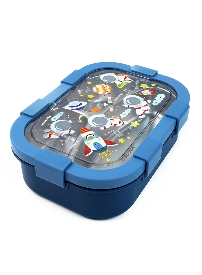 LITTLE SURPRISE BOX Little Surprise Box,3 Sections Blue Space Stainless Steel Lunch Box For Kids