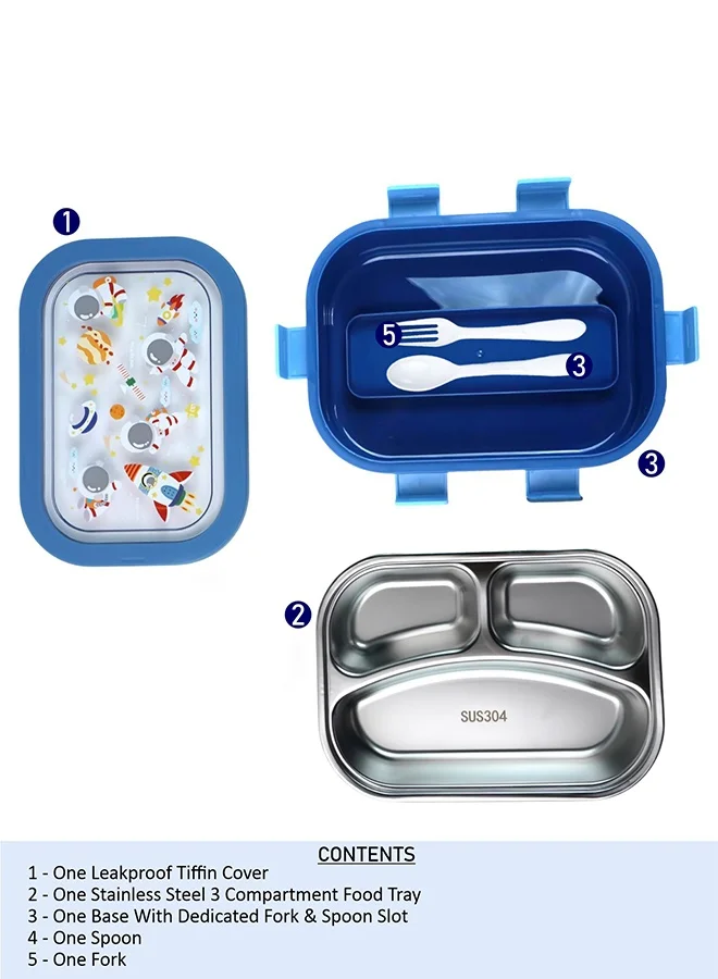 LITTLE SURPRISE BOX Little Surprise Box,3 Sections Blue Space Stainless Steel Lunch Box For Kids