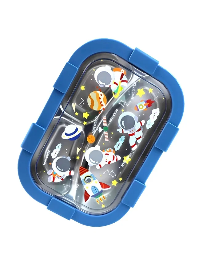 LITTLE SURPRISE BOX Little Surprise Box,3 Sections Blue Space Stainless Steel Lunch Box For Kids
