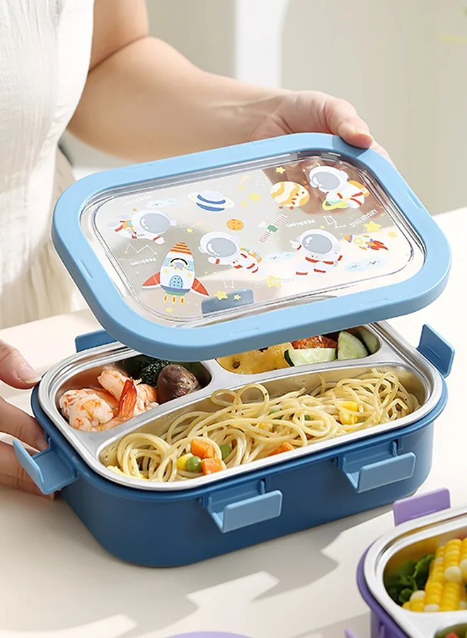 LITTLE SURPRISE BOX Little Surprise Box,3 Sections Blue Space Stainless Steel Lunch Box For Kids