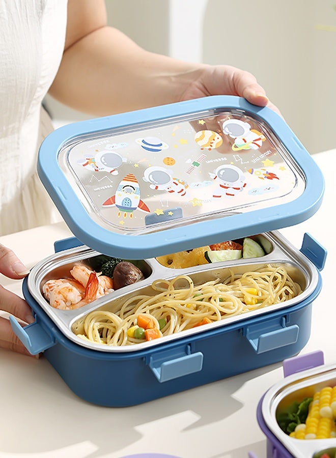 LITTLE SURPRISE BOX Little Surprise Box,3 Sections Blue Space Stainless Steel Lunch Box For Kids - Image 4
