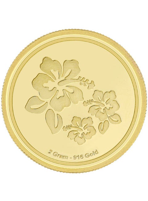 22 Karat 916 Purity 2 Gram Flower Gold Coin