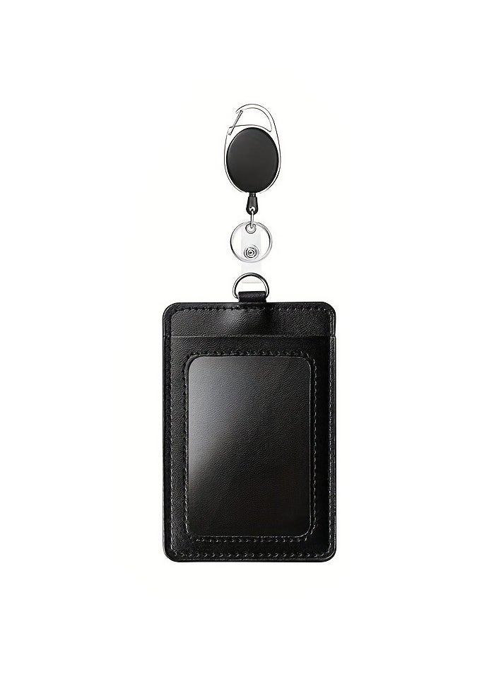 KIIUMI Office Badge Holder, Vertical PU Leather ID Badge Card Holder with 1 Clear ID Window, Retractable Badge Reel ID Card Holders Set  - Image 1