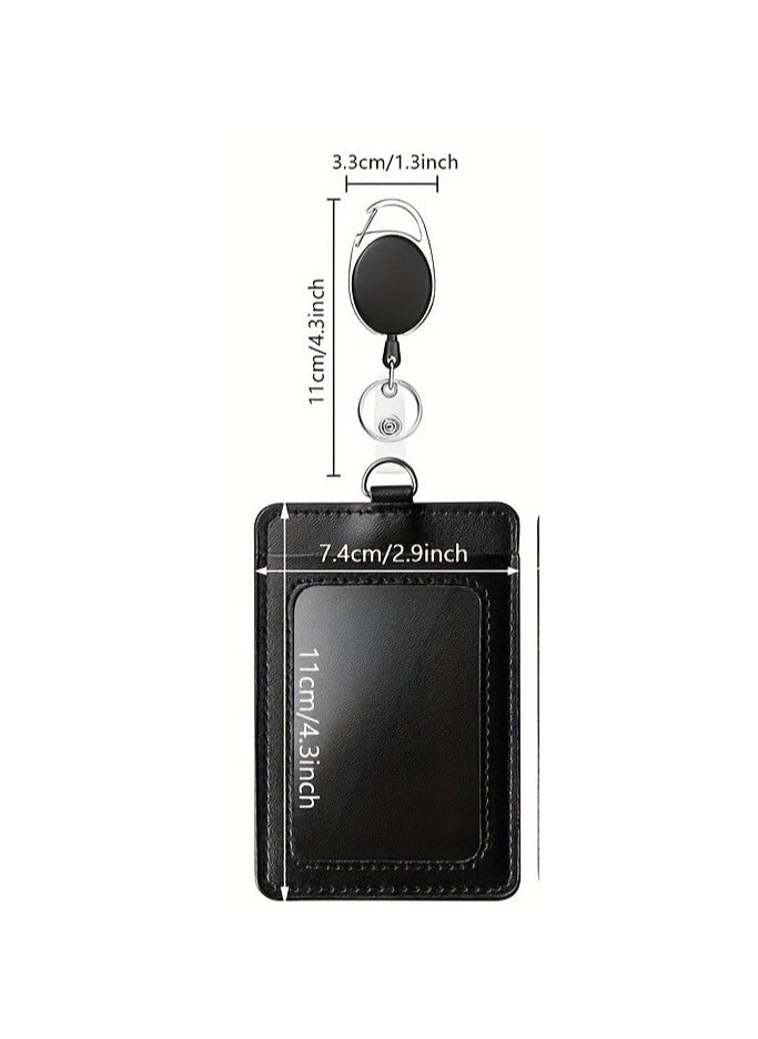 KIIUMI Office Badge Holder, Vertical PU Leather ID Badge Card Holder with 1 Clear ID Window, Retractable Badge Reel ID Card Holders Set  - Image 2