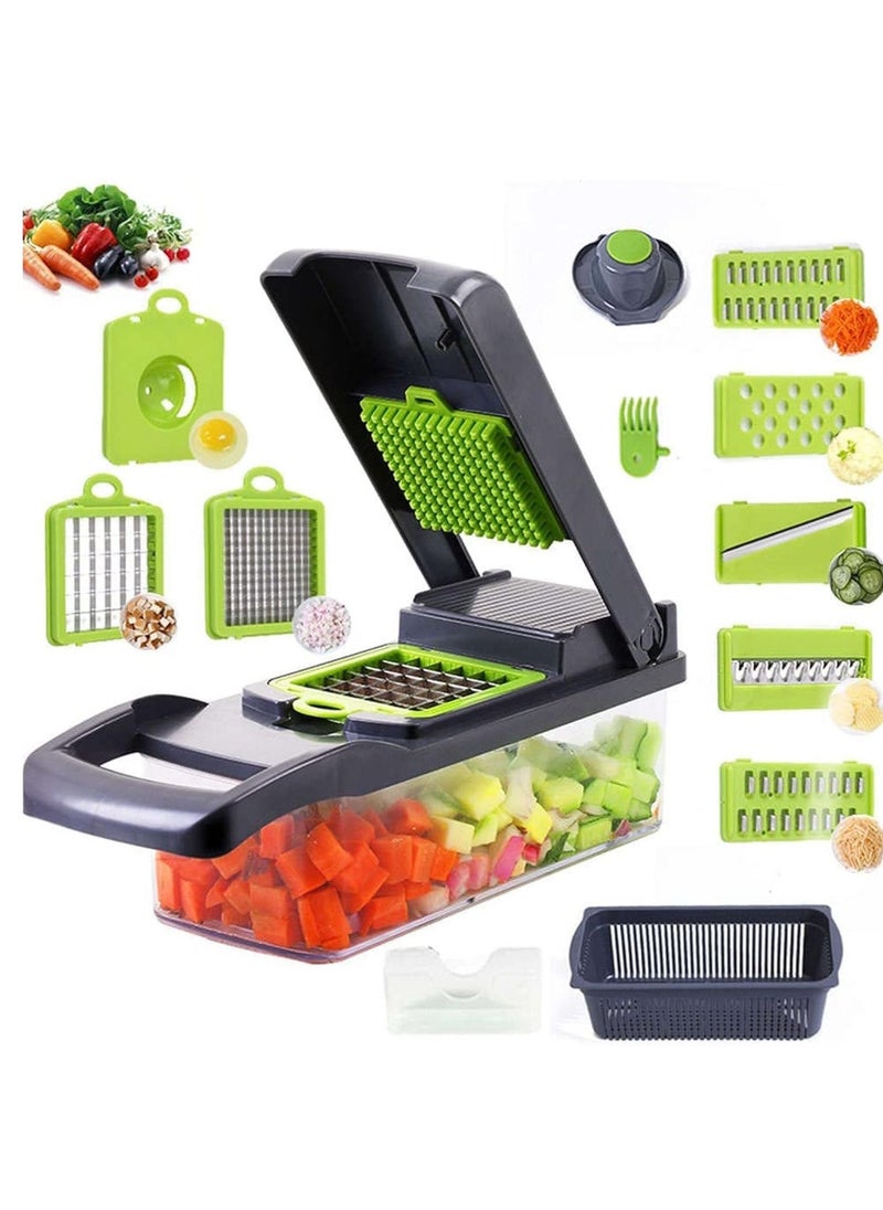 Raxoom Vegetable Chopper Food Chopper Slicer Veggie Chopper Grater Multifunction with Handle Multi Blade Kitchen Food Vegetable Chopper Cutter with Container Drain Basket for Fruit Onion Potato - Image 1