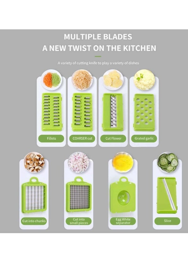 Raxoom Vegetable Chopper Food Chopper Slicer Veggie Chopper Grater Multifunction with Handle Multi Blade Kitchen Food Vegetable Chopper Cutter with Container Drain Basket for Fruit Onion Potato - Image 3