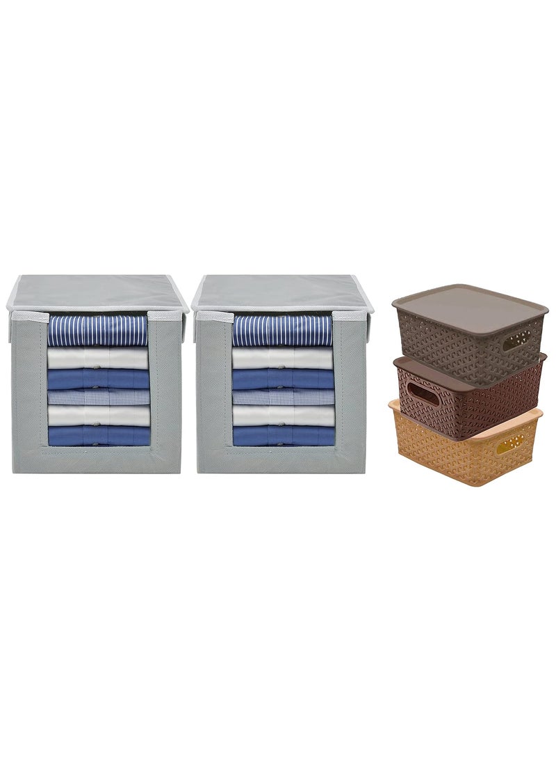 Kuber Industries Kuber Industries NonWoven Foldable Cloth Saree Stacker Cloth Wardrobe Organizer Plastic 3 Pieces Small Size Multipurpose Solitaire Storage Basket  - Image 1
