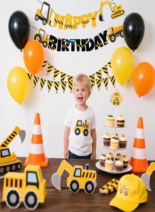 FIGEPO 3 Packs Construction Happy Birthday Banner and Construction Pennant Flags Bunting Banner Decorations Construction Birthday Party Supplies for Boys Birthday Party (Construction) - Image 4
