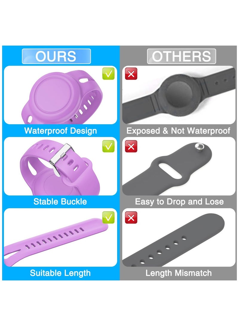 2 Pack Airtag Bracelet for Kids Waterproof Silicone Wristband Full Case Cover for Airtag Holder Anti Lost Band Hidden Accessories for Toddler Child Tracker Strap Purple and Yellow - Image 5
