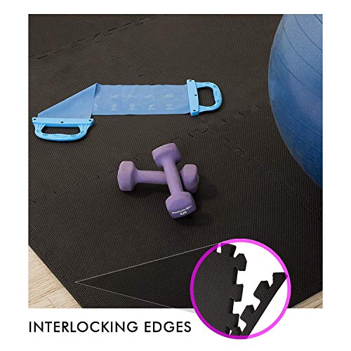 EASY HOME Interlocking Gym Mats for Floor, Home Rubber Workout Mat, EVA Foam Exercise Mat- 60x60cm - 12mm Thick, Black (Pack of 8-32 Square Foot) - Image 3