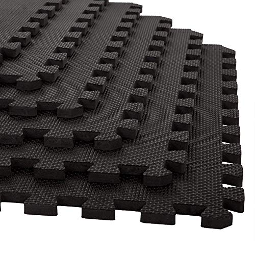 EASY HOME Interlocking Gym Mats for Floor, Home Rubber Workout Mat, EVA Foam Exercise Mat- 60x60cm - 12mm Thick, Black (Pack of 8-32 Square Foot) - Image 1