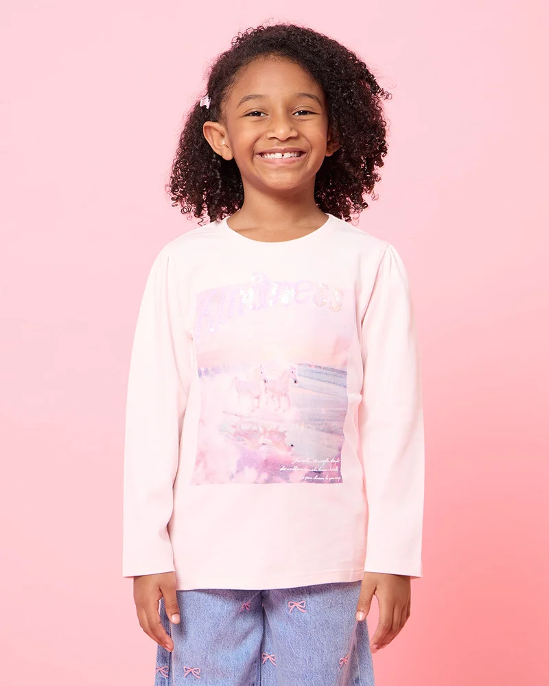 Redtag Girls Pink Kindness Embellished T-Shirt