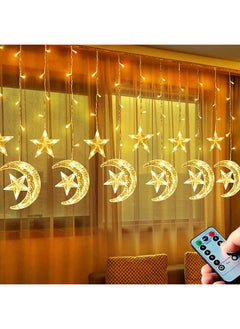 إيروريكس 138 أضواء ستارة القمر والنجوم LED زينة رمضان أضواء 8 أوضاع تعمل بالطاقة عبر USB ستارة نافذة أضواء خيطية خيالية مع جهاز تحكم عن بعد لحفلات الزفاف ديكور رمضان والعيد للمنزل  - Image 1