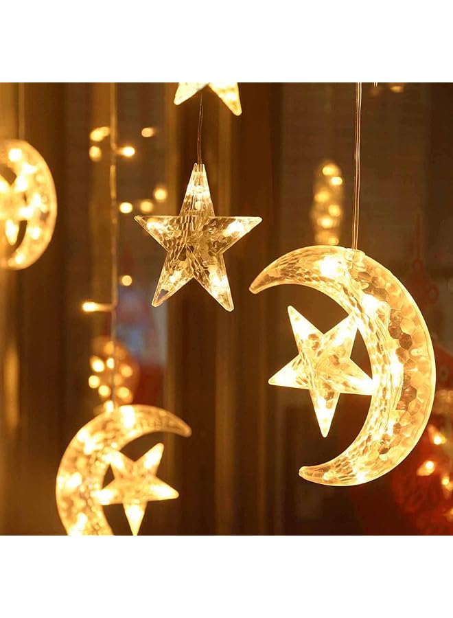 erorex 138 Led Star Moon Curtain Lights Ramadan Decorations Lights 8 Modes Usb Powered Window Curtain Fairy String Lights With Remote Control Wedding Party Ramadan Eid Decoration For Home - Image 3
