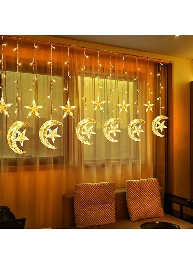 erorex 138 Led Star Moon Curtain Lights Ramadan Decorations Lights 8 Modes Usb Powered Window Curtain Fairy String Lights With Remote Control Wedding Party Ramadan Eid Decoration For Home - Image 4