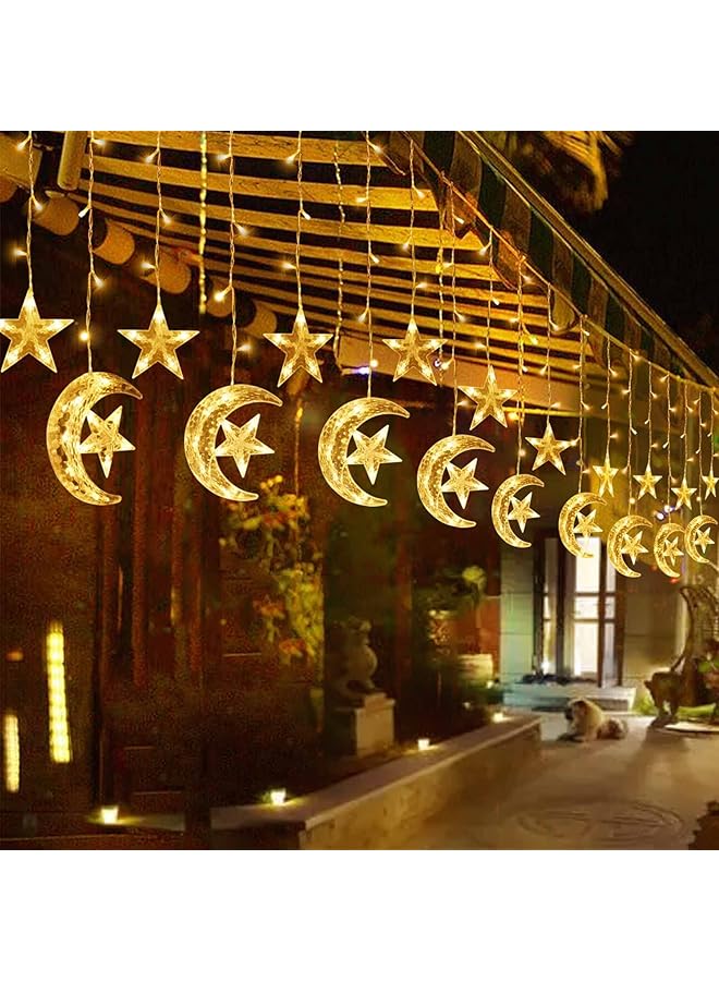 erorex 138 Led Star Moon Curtain Lights Ramadan Decorations Lights 8 Modes Usb Powered Window Curtain Fairy String Lights With Remote Control Wedding Party Ramadan Eid Decoration For Home - Image 5