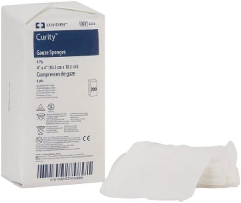 Kendall Curity Sponge Dressing Gauze 8Ply 4 X 4 Inch Square 2556  Pack of 200