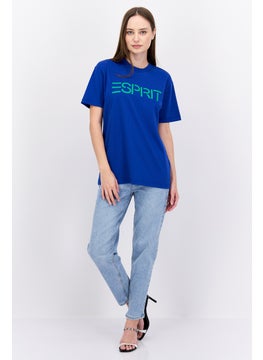 ESPRIT Women Crew Neck Short Sleeve Brand Logo T-Shirt, Blue/Green  - Image 3