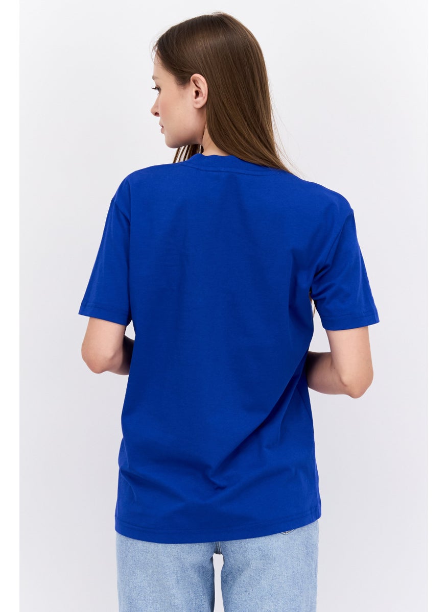 ESPRIT Women Crew Neck Short Sleeve Brand Logo T-Shirt, Blue/Green  - Image 2