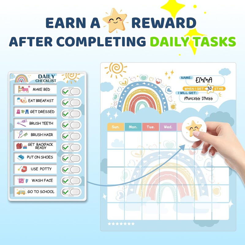 CustomMaster Upgraded Slider 4 in 1 Reward Chart for Kids, Reusable Bedtime/Morning/Daily Routine Chart for Kids, Magnetic Chore Chart for Kids Toddlers, Sticker Chart for Kids Behavior Chart for Kids at Home - Image 2