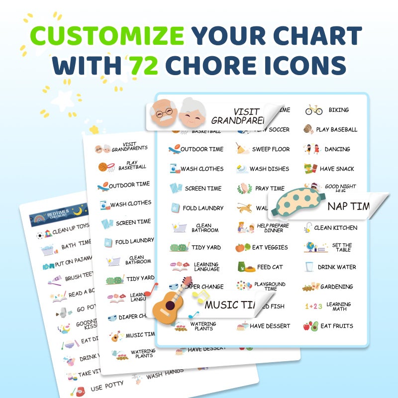 CustomMaster Upgraded Slider 4 in 1 Reward Chart for Kids, Reusable Bedtime/Morning/Daily Routine Chart for Kids, Magnetic Chore Chart for Kids Toddlers, Sticker Chart for Kids Behavior Chart for Kids at Home - Image 5