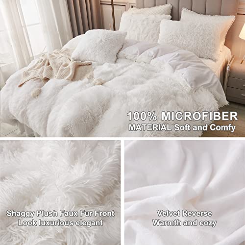 annadaif White Duvet Cover King Fluffy, Soft Faux Fur Velvet Comforter Cover, Luxury Fuzzy Plush Shaggy Bedding Sets 3 Pieces (1 Duvet Cover, 2 Pillowcases), Zipper Closure - Image 4