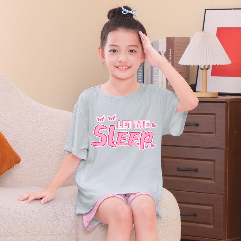 Play Tailor Girls Pajamas for Kids Summer Pjs for Girl Pajama Sets 2Pcs Short Sleeve Top Sleepwear for Teen 8-15, Gray(Shirt & Short Set), 10-11Y - Image 3
