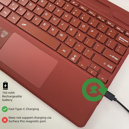 Zoof Keyboard for Microsoft Surface Pro Copilot+ (11th Edition) / Pro 11 / Pro 10/9 / 8 / X, 13 inch, Detachable Type Cover with Touchpad, 7-Color Backlit & Pen Holder (Red) - Image 5