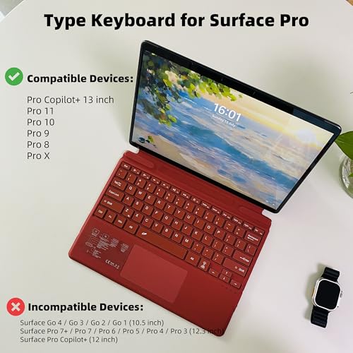 Zoof Keyboard for Microsoft Surface Pro Copilot+ (11th Edition) / Pro 11 / Pro 10/9 / 8 / X, 13 inch, Detachable Type Cover with Touchpad, 7-Color Backlit & Pen Holder (Red) - Image 2