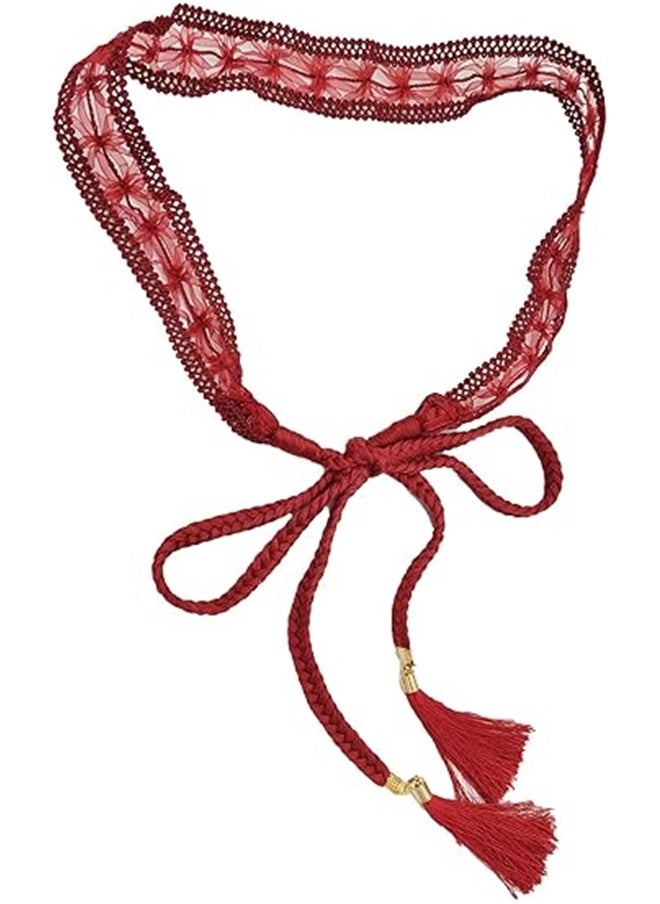 Generic Women Girls Braided Knotted Waist Belt Skinny Mixed Color Rope Exotic Chain Tassel for Dress Skirt-red  - Image 2