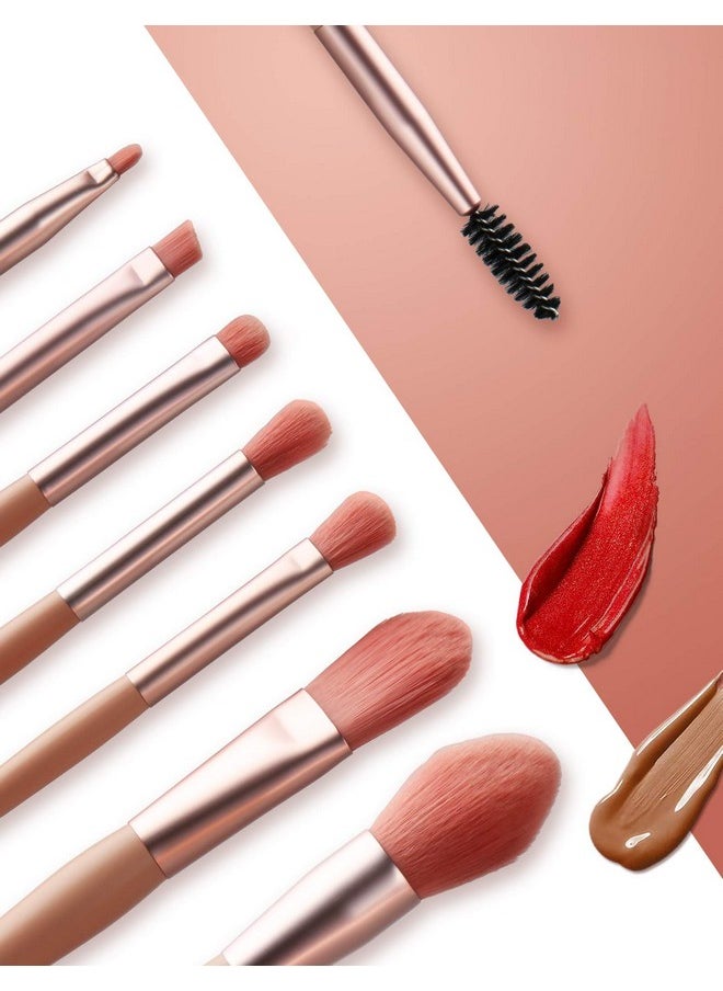 Sky tree Makeup Brush Set for Foundation, Blush, Eye shadow, Eyelash, Lip and Brow, Portable Mini Makeup Brush Set 8 PCS (Pink)  - Image 4