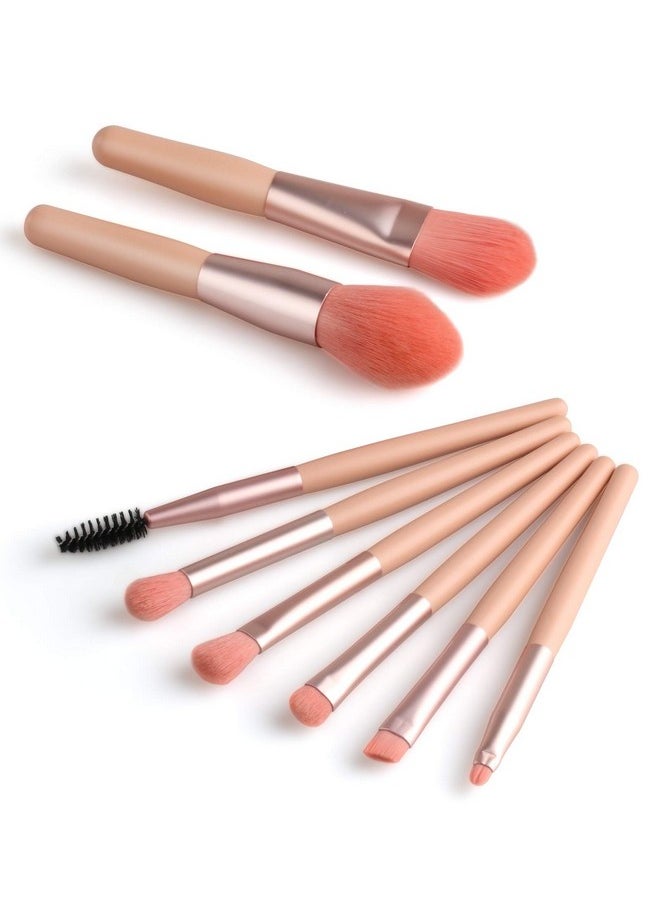 Sky tree Makeup Brush Set for Foundation, Blush, Eye shadow, Eyelash, Lip and Brow, Portable Mini Makeup Brush Set 8 PCS (Pink)  - Image 1