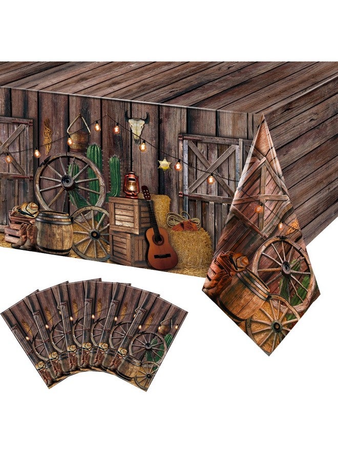 Tiamon 6 Pcs Western Party Tablecloth Western Cowboy Party Table Cover Cowboy Theme Plastic Tablecloth Wild West Wooden House Table Cover for Western Theme Birthday Party Supplies - Image 1