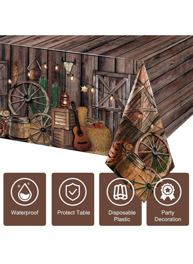 Tiamon 6 Pcs Western Party Tablecloth Western Cowboy Party Table Cover Cowboy Theme Plastic Tablecloth Wild West Wooden House Table Cover for Western Theme Birthday Party Supplies - Image 3