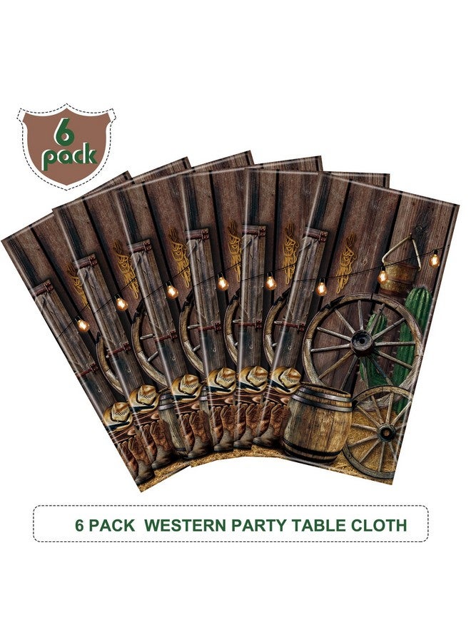 Tiamon 6 Pcs Western Party Tablecloth Western Cowboy Party Table Cover Cowboy Theme Plastic Tablecloth Wild West Wooden House Table Cover for Western Theme Birthday Party Supplies - Image 4